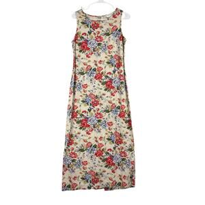 Vintage Casual Corner Annex Linen Blend Sleeveless Maxi Dress Women Small Floral